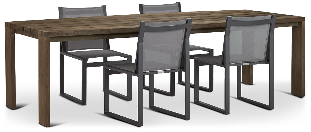 Linear 102" Teak Table & 4 Sling Side Chairs