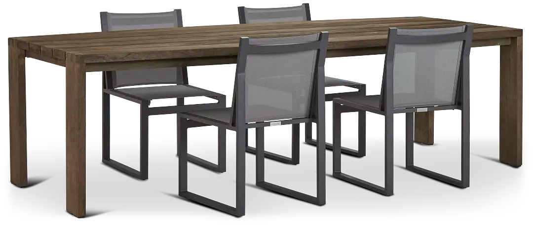 Linear 102" Teak Table & 4 Sling Side Chairs Linear 102" Teak Table & 4 Sling Side Chairs