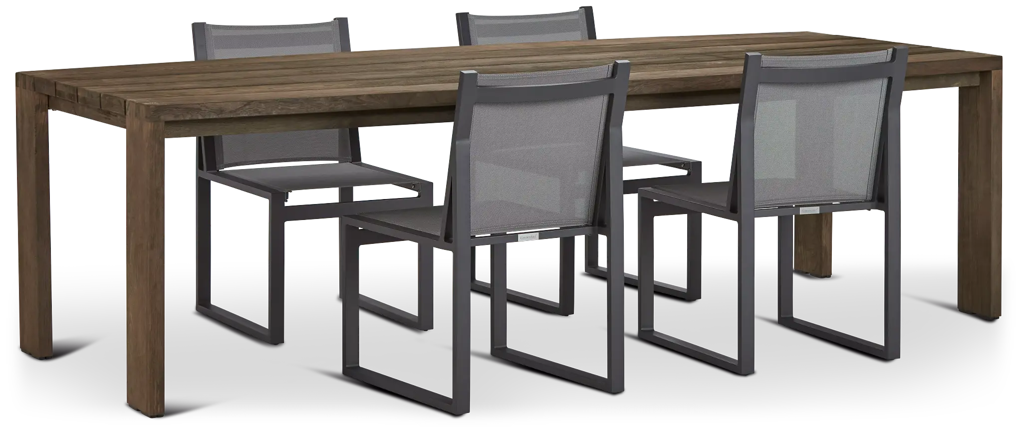 Linear 102" Teak Table & 4 Sling Side Chairs Linear 102" Teak Table & 4 Sling Side Chairs