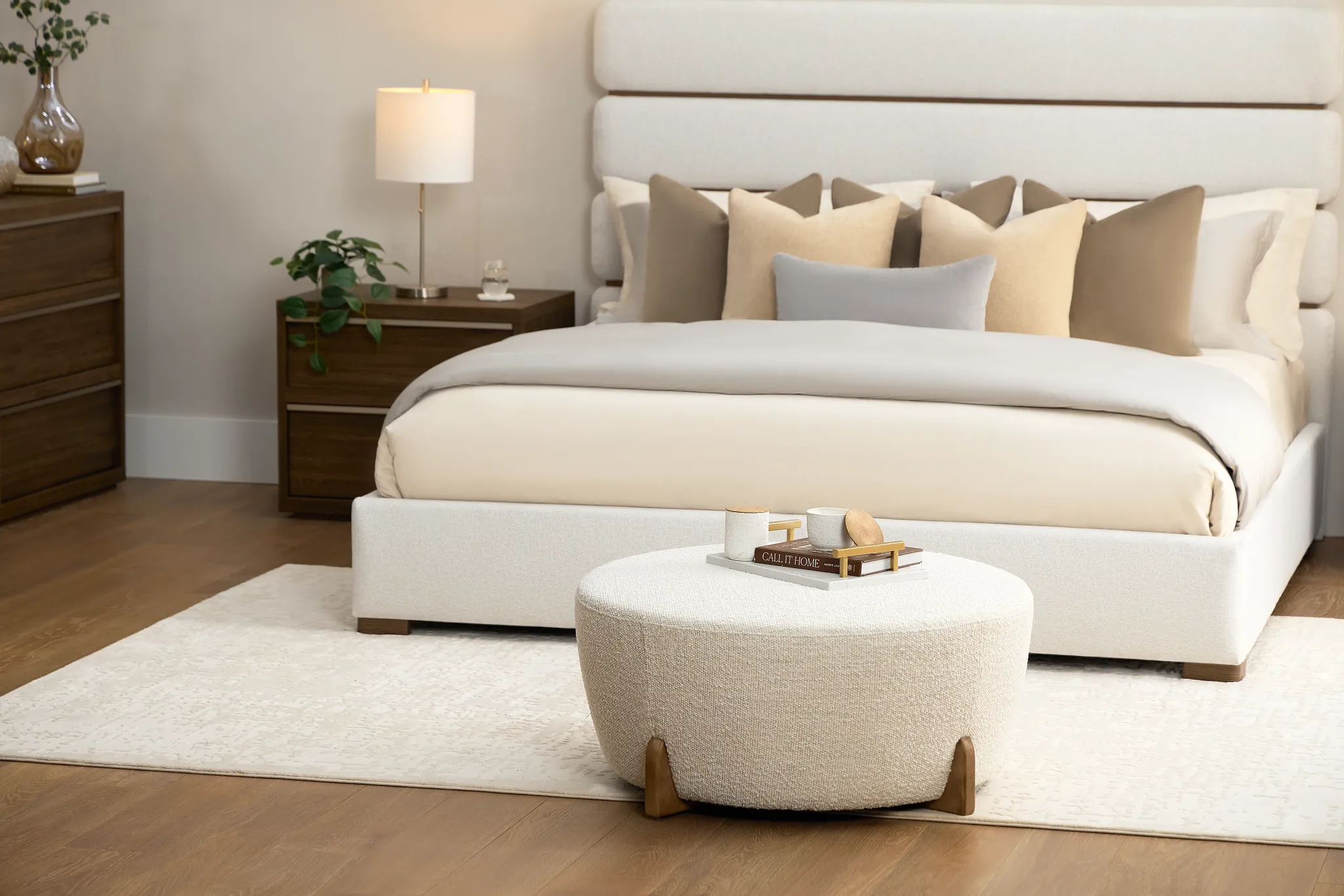 Lilah White Round Accent Ottoman