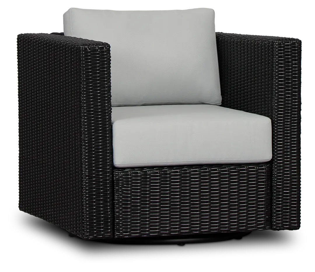 Montecito Black Swivel Chair With Light Blue Cushions