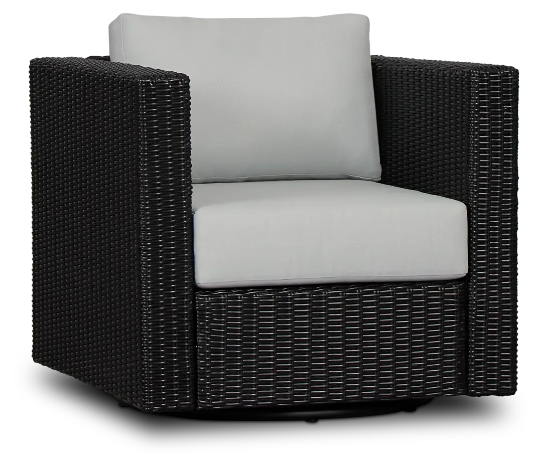 Montecito Black Swivel Chair With Light Blue Cushions Montecito Black Swivel Chair With Light Blue Cushions