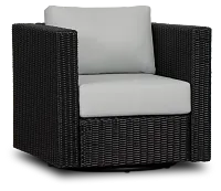 Montecito Black Swivel Chair With Light Blue Cushions