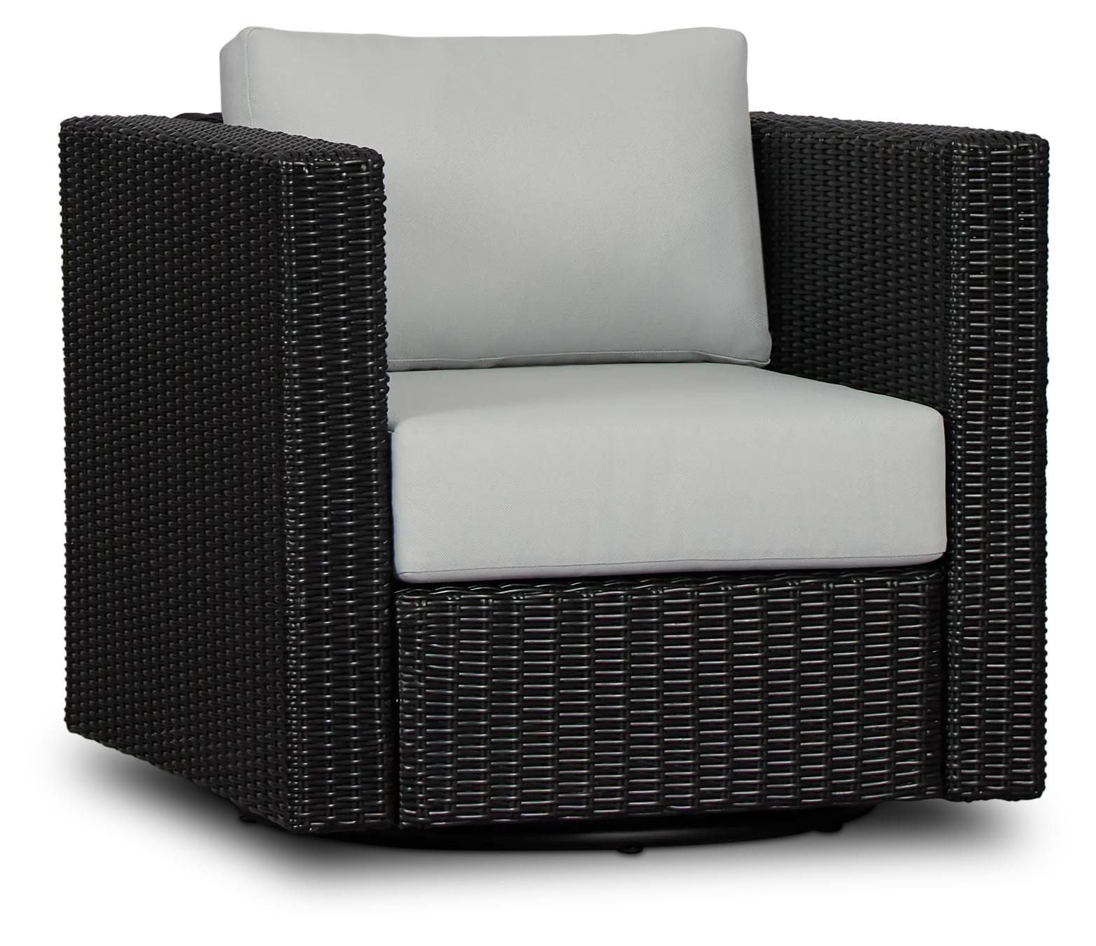 Montecito Black Swivel Chair With Light Blue Cushions