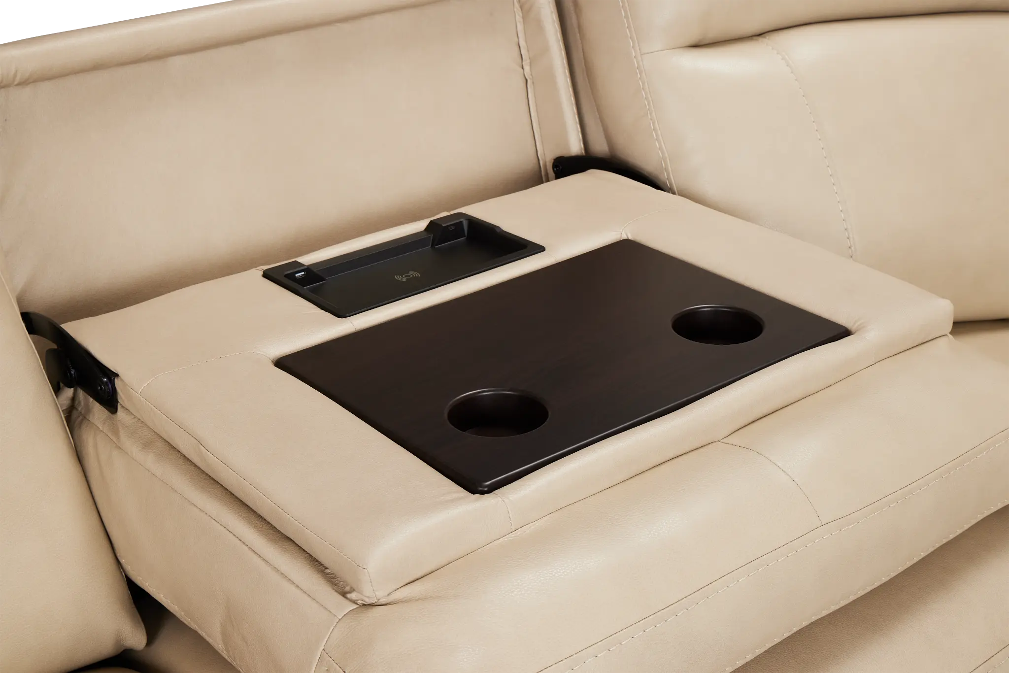 Benji Light Beige Lthr/vinyl Large Dual Power Reclining Two-arm Sectional Benji Light Beige Lthr/vinyl Large Dual Power Reclining Two-arm Sectional
