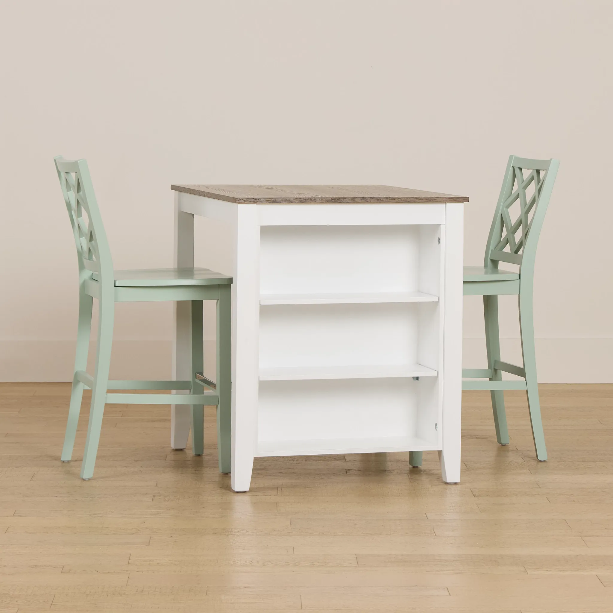 Edgartown Two-tone Storage High Table & 2 Light Blue Wood Barstools