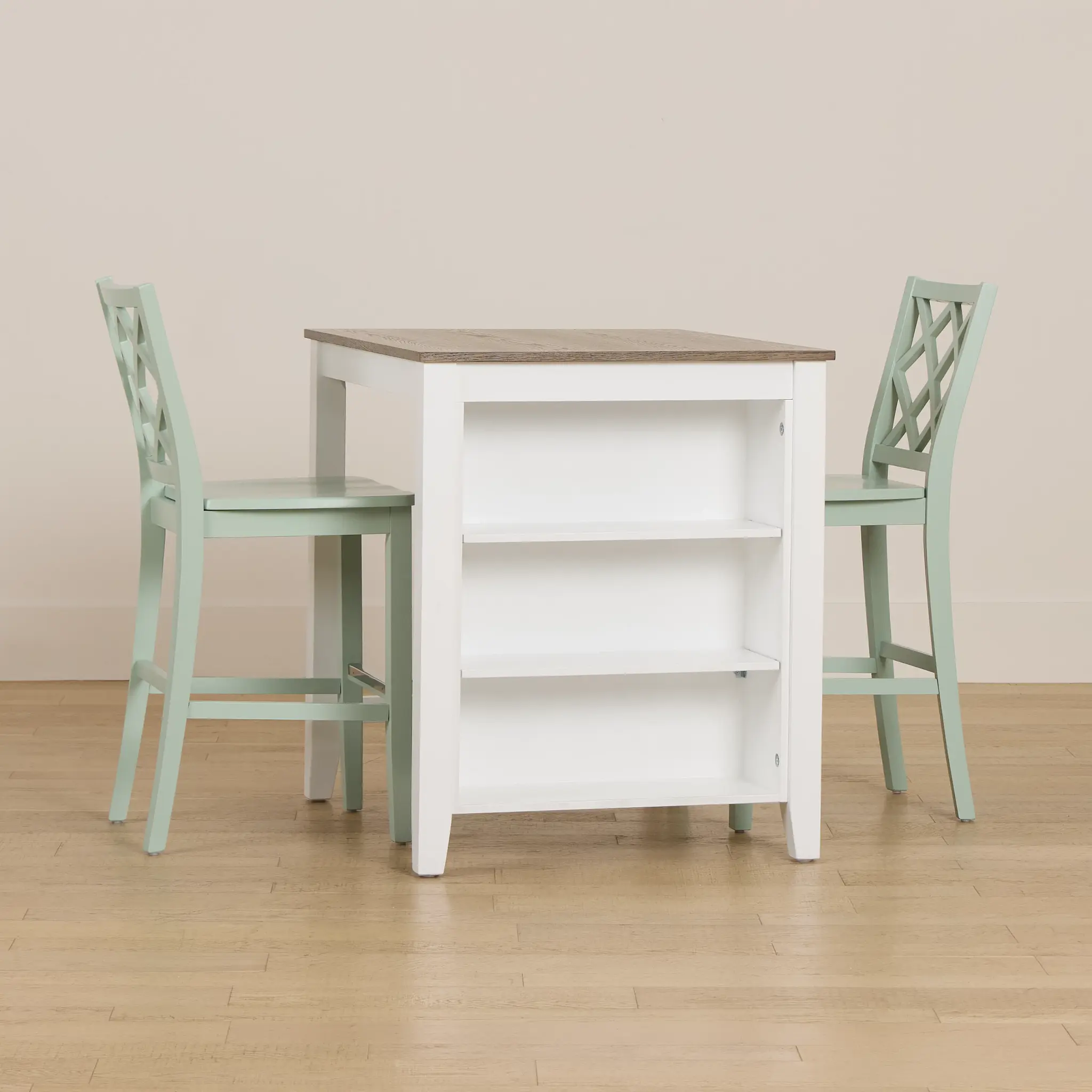 Edgartown Two-tone Storage High Table & 2 Light Blue Wood Barstools Edgartown Two-tone Storage High Table & 2 Light Blue Wood Barstools