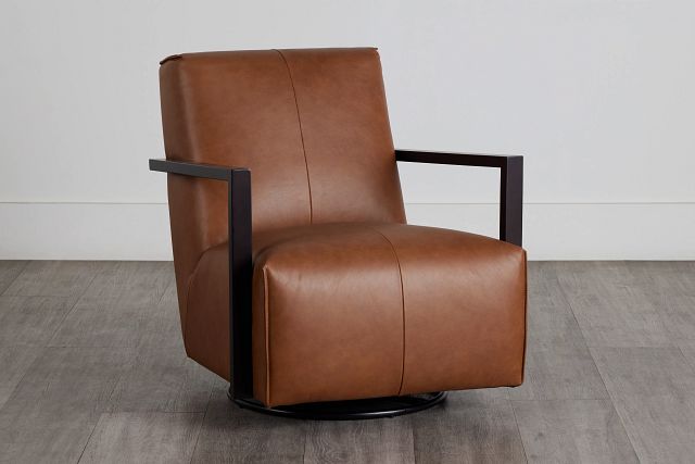 Lucas Dark Brown Leather Swivel Rocker Glider