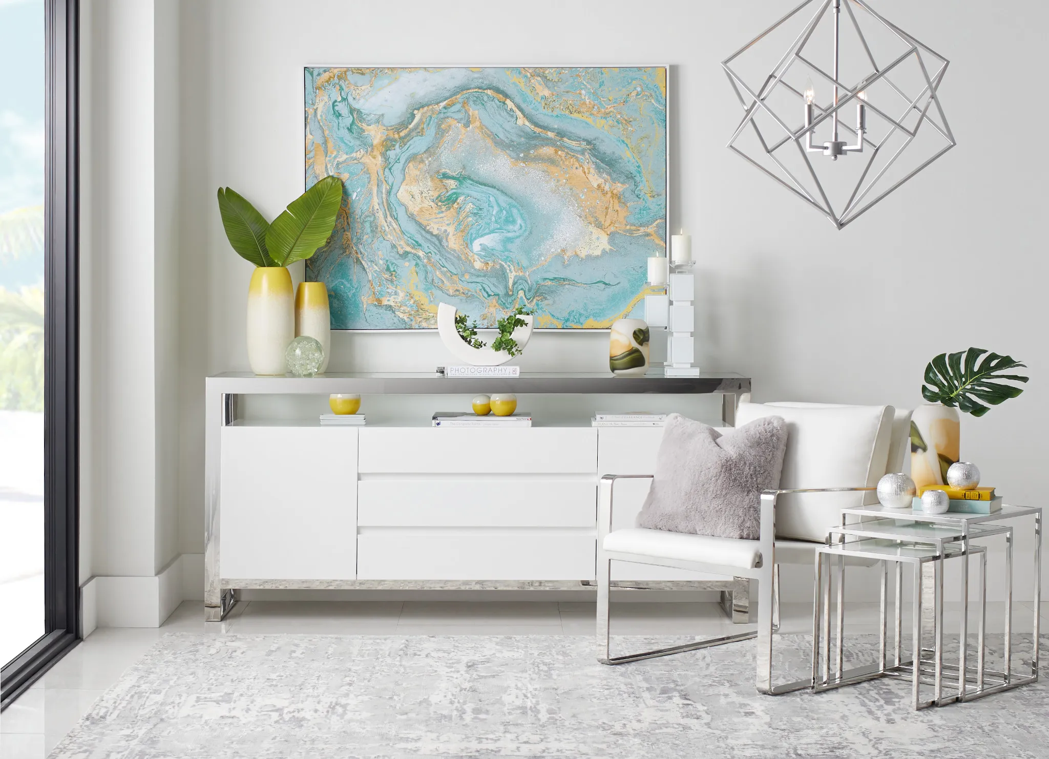 Eve White Glass Nesting End Table