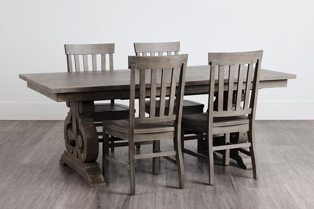 Sonoma Light Tone Trestle Table & 4 Wood Chairs