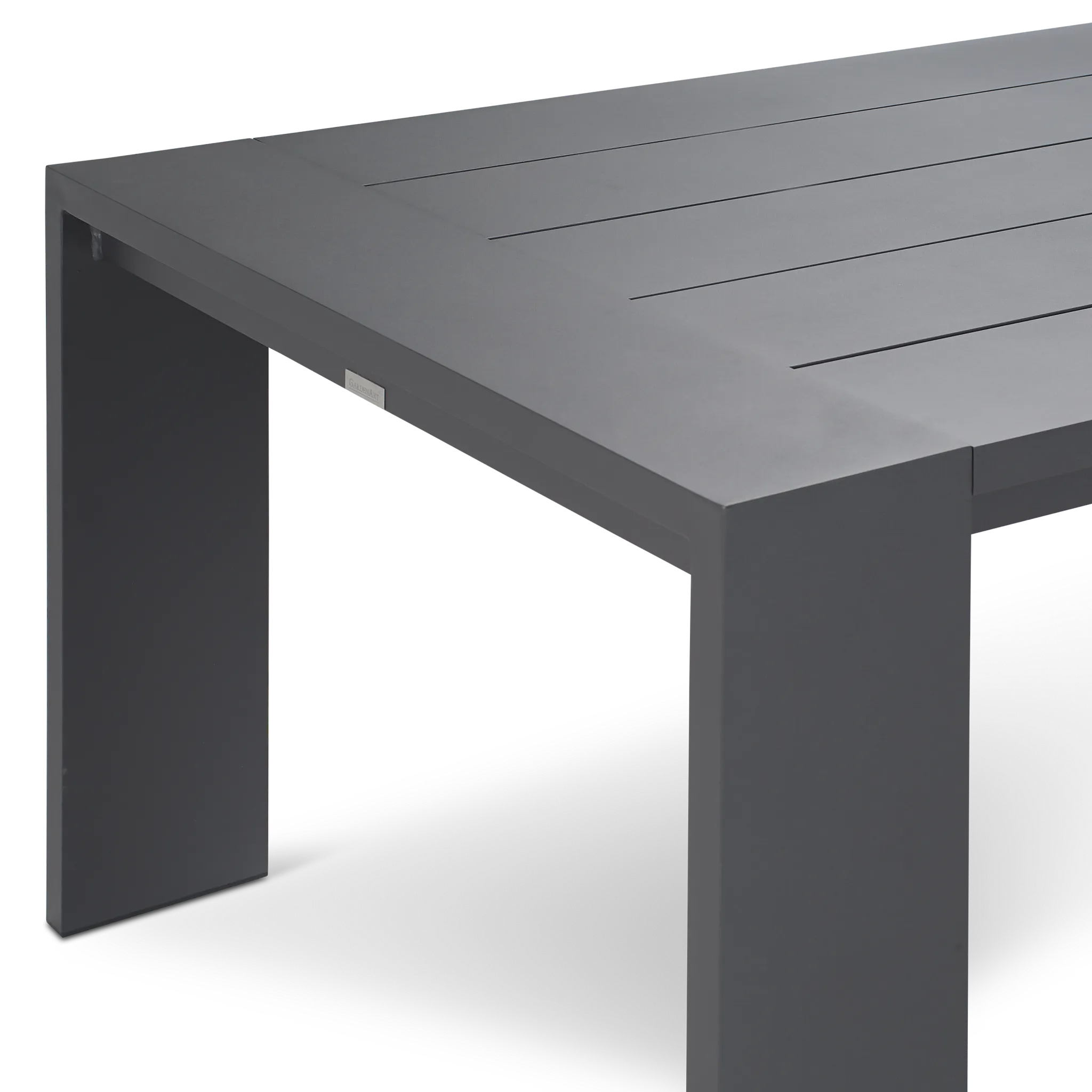 Linear Dark Gray White 110" Aluminum Table & 4 Teak Cushioned Side Chairs