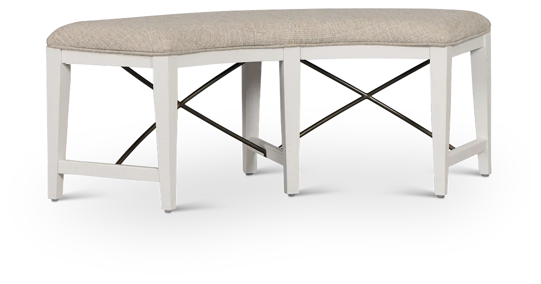 Heron Cove White Curved Upholstered Dining Bench