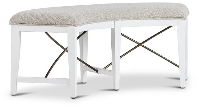 Heron Cove White Curved Upholstered Dining Bench