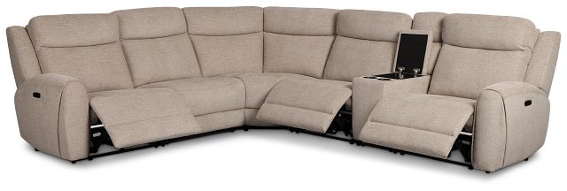 Walker Beige Fabric Medium Triple Power 2-arm Sectional