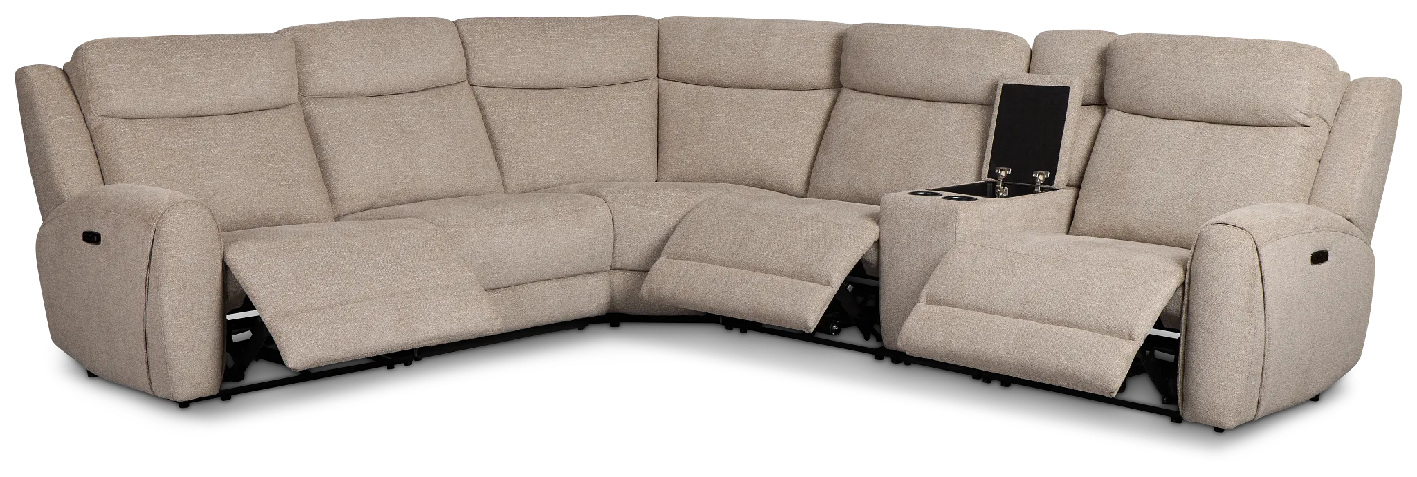 Walker Beige Fabric Medium Triple Power 2-arm Sectional