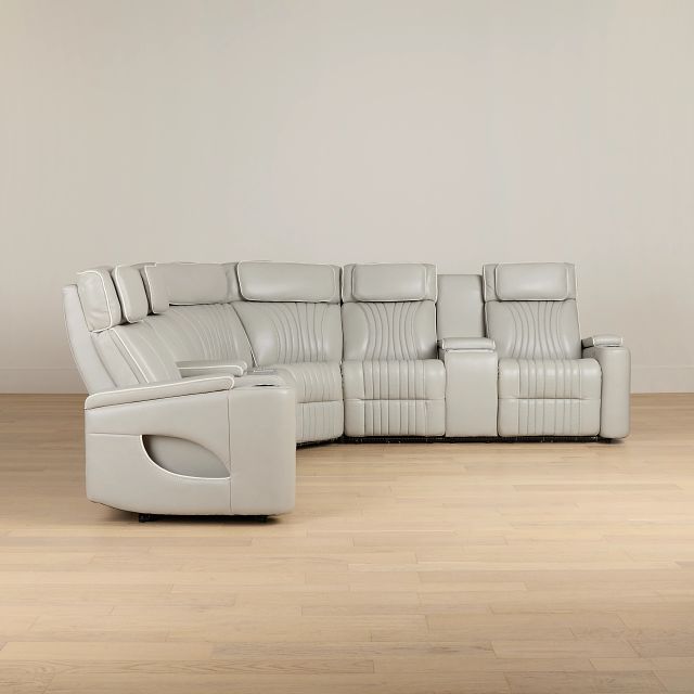 Nova Light Gray Lthr/vinyl Medium 2-arm Triple Power Massage Sectional