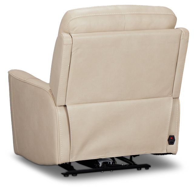 Benji Light Beige Lthr/vinyl Zero Gravity Power Recliner W/headrest