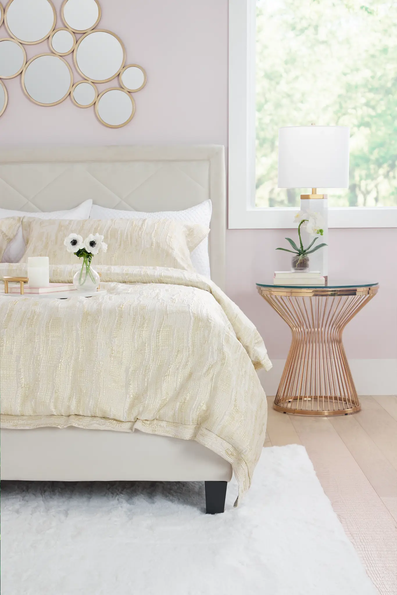 Collin Beige Velvet Platform Bed Collin Beige Velvet Platform Bed