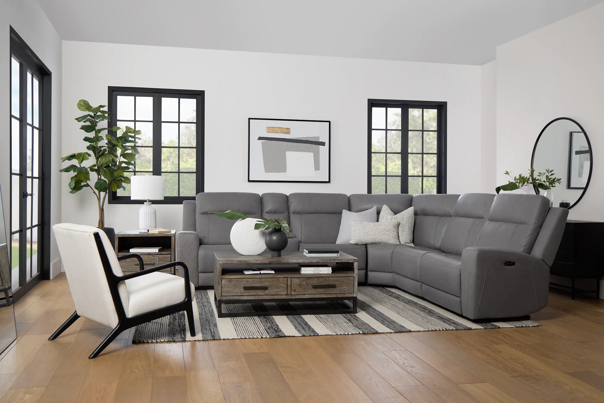 Colton Light Gray Micro Medium Triple Power 2-arm Sectional