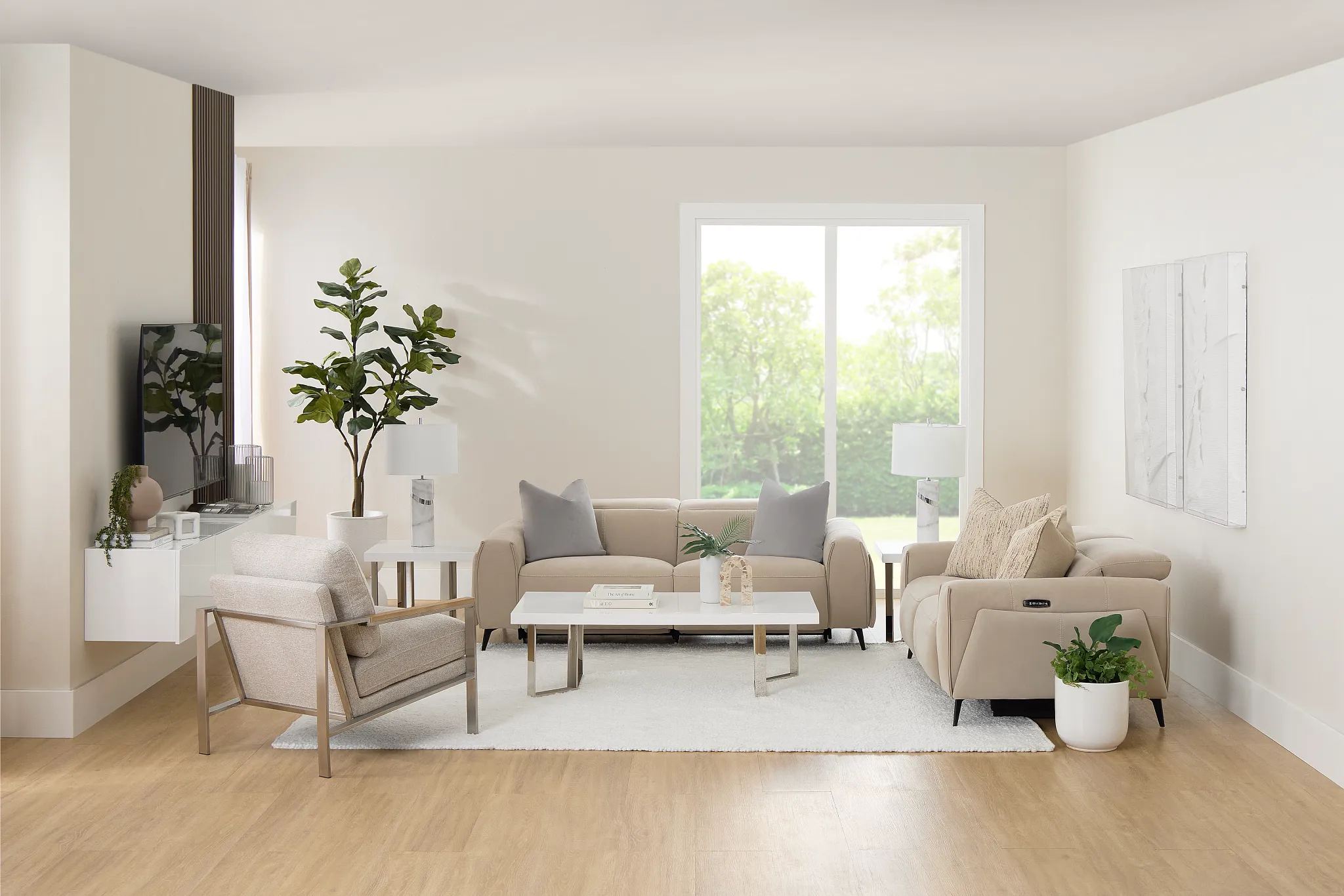 Reyna Beige Micro Power Reclining Sofa