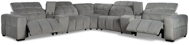 Gemma Light Gray Velvet Large Dual Power Reclining Two-arm Sectional