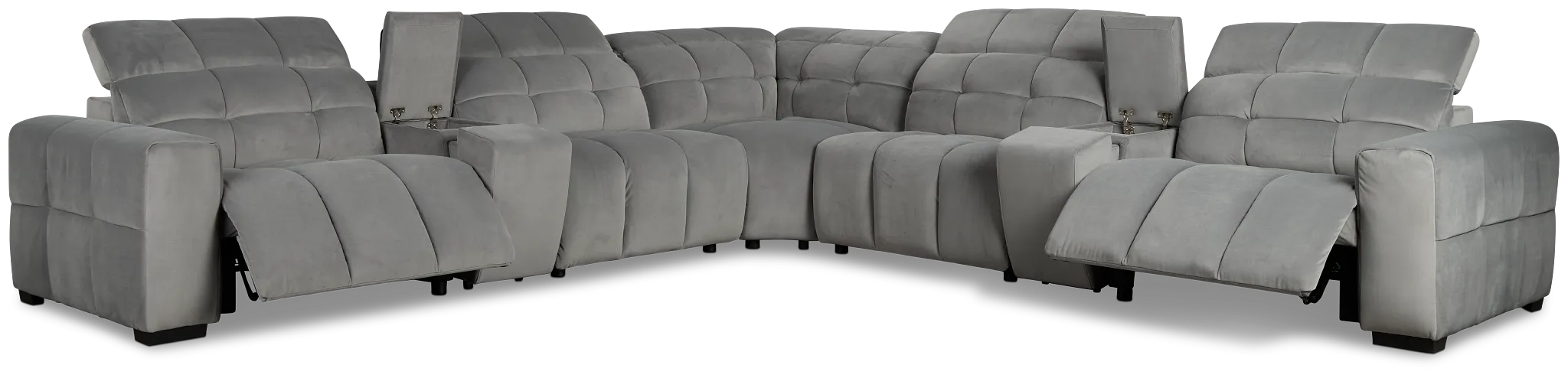 Gemma Light Gray Velvet Large Dual Power Reclining Two-arm Sectional