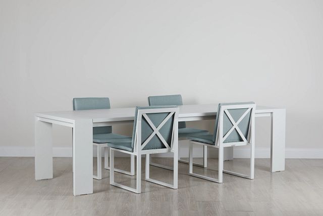 Linear White Teal 110" Aluminum Table & 4 Cushioned Side Chairs (0)