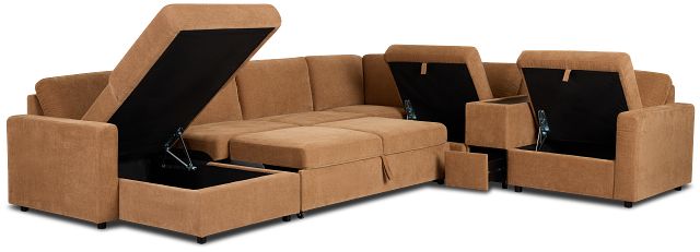 Addie Brown Fabric Medium Left Chaise Sleeper Sectional With Console