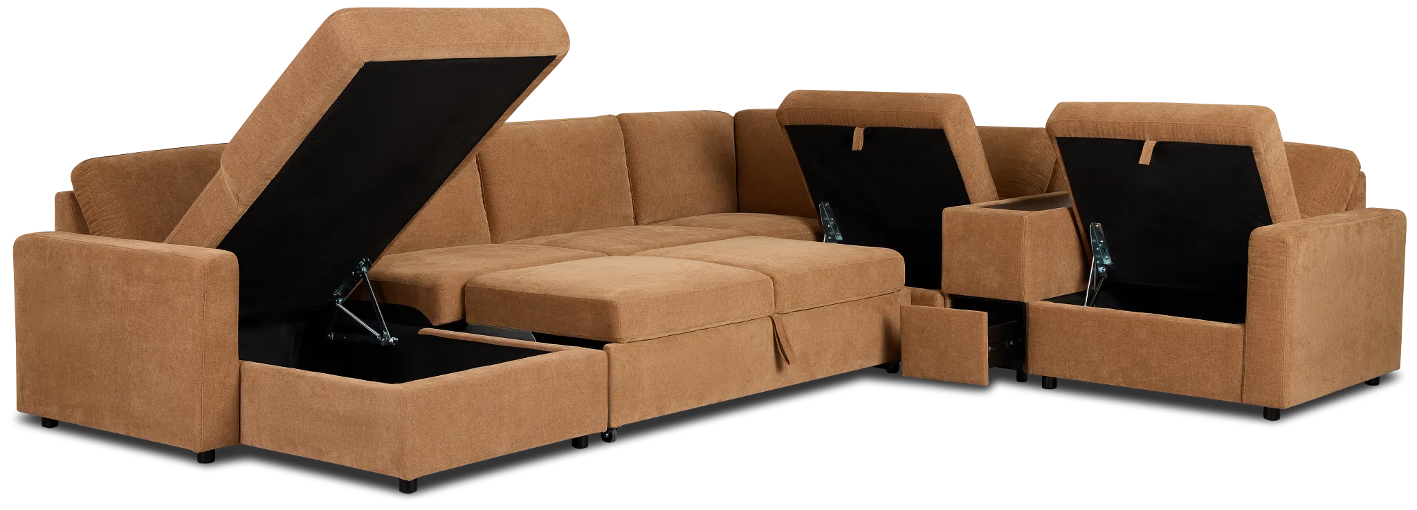 Addie Brown Fabric Medium Left Chaise Sleeper Sectional With Console