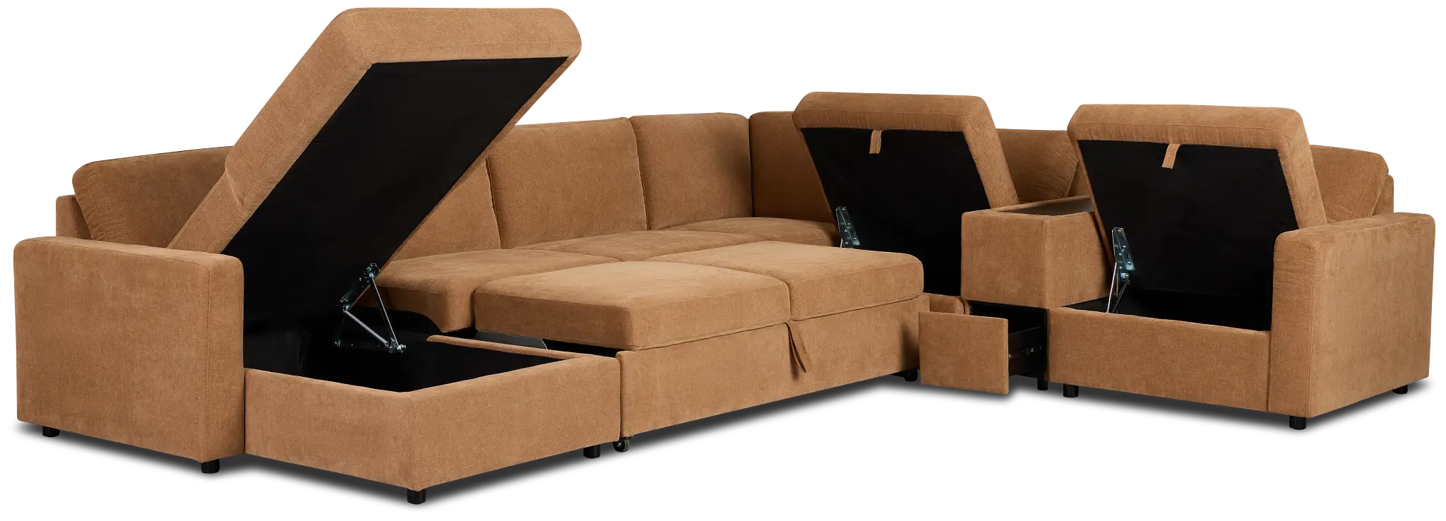 Addie Brown Fabric Medium Left Chaise Sleeper Sectional With Console Addie Brown Fabric Medium Left Chaise Sleeper Sectional With Console