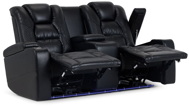 Troy Black Micro Power Reclining Console Loveseat