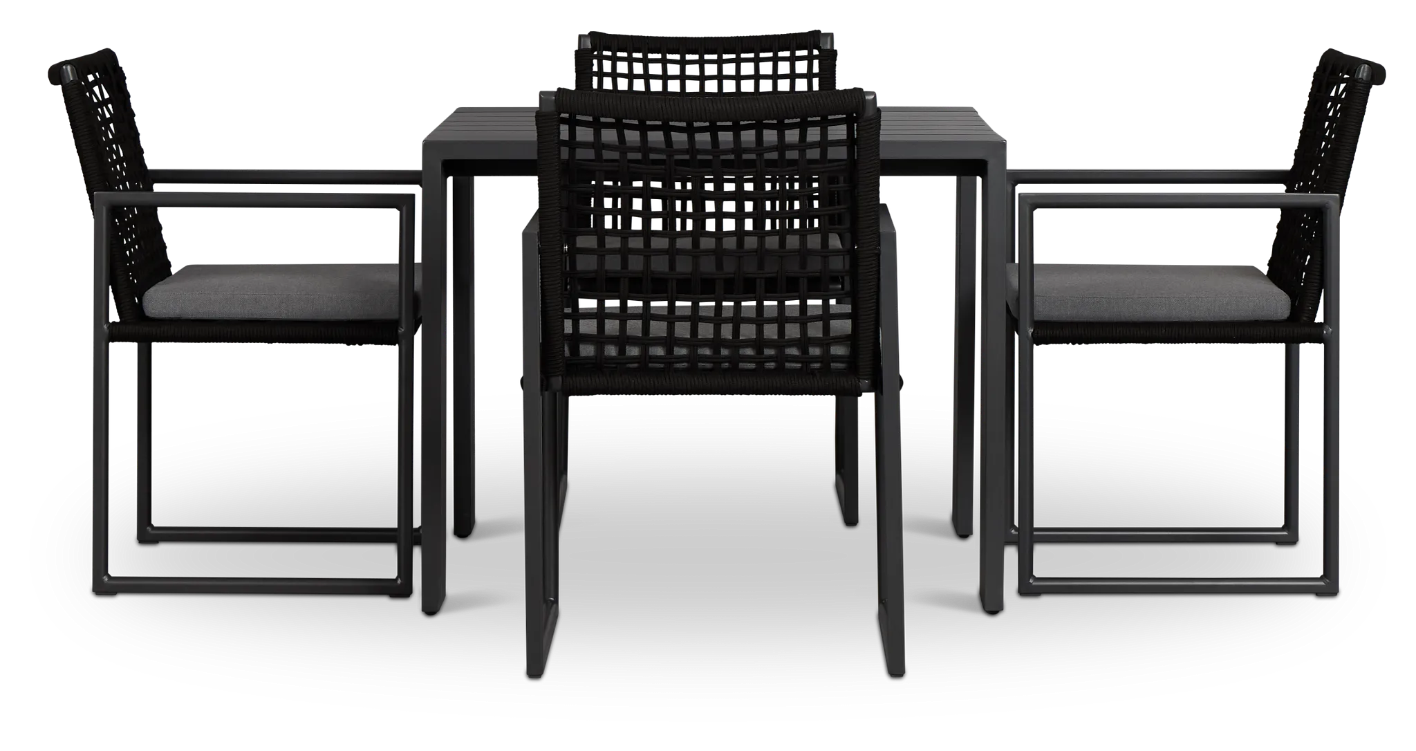 Sunrise Dark Gray 35" Square Table & 4 Aluminum Arm Chairs