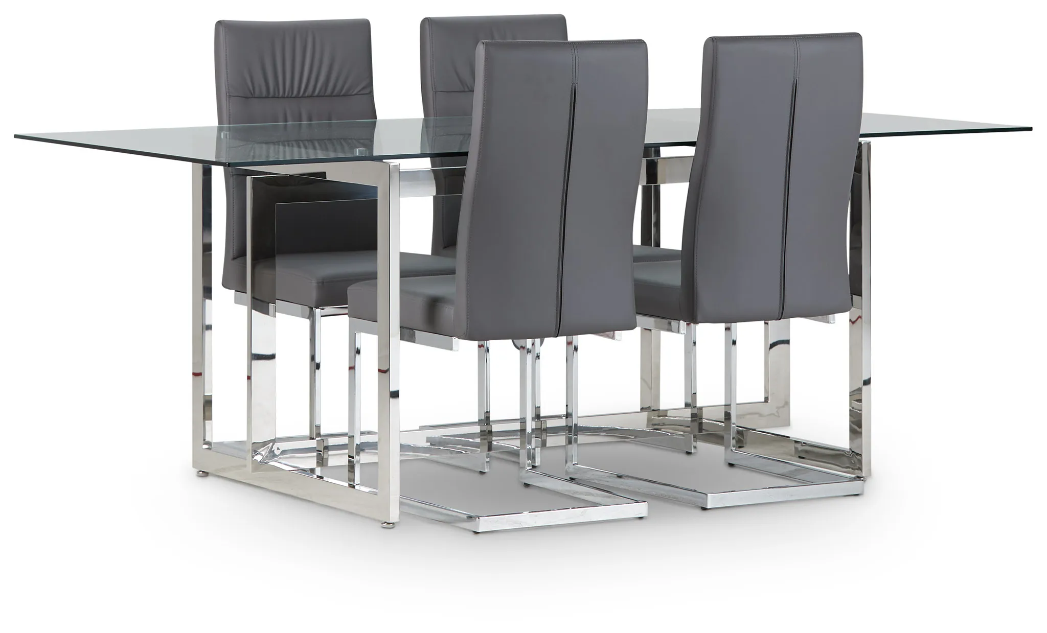 Bronx Glass Gray Table & 4 Upholstered Chairs