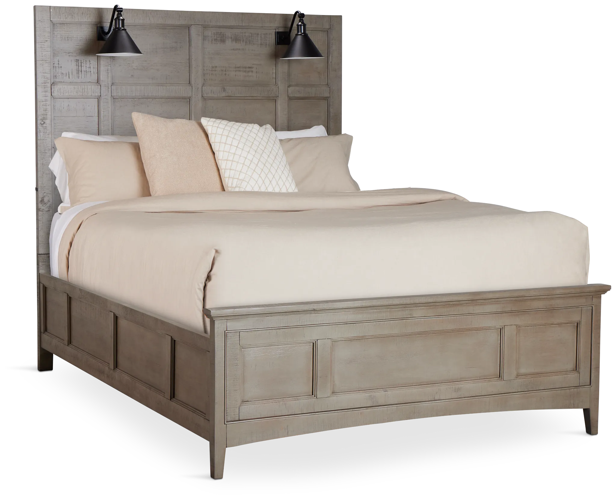 Heron Cove Light Tone Panel Bed With Lights