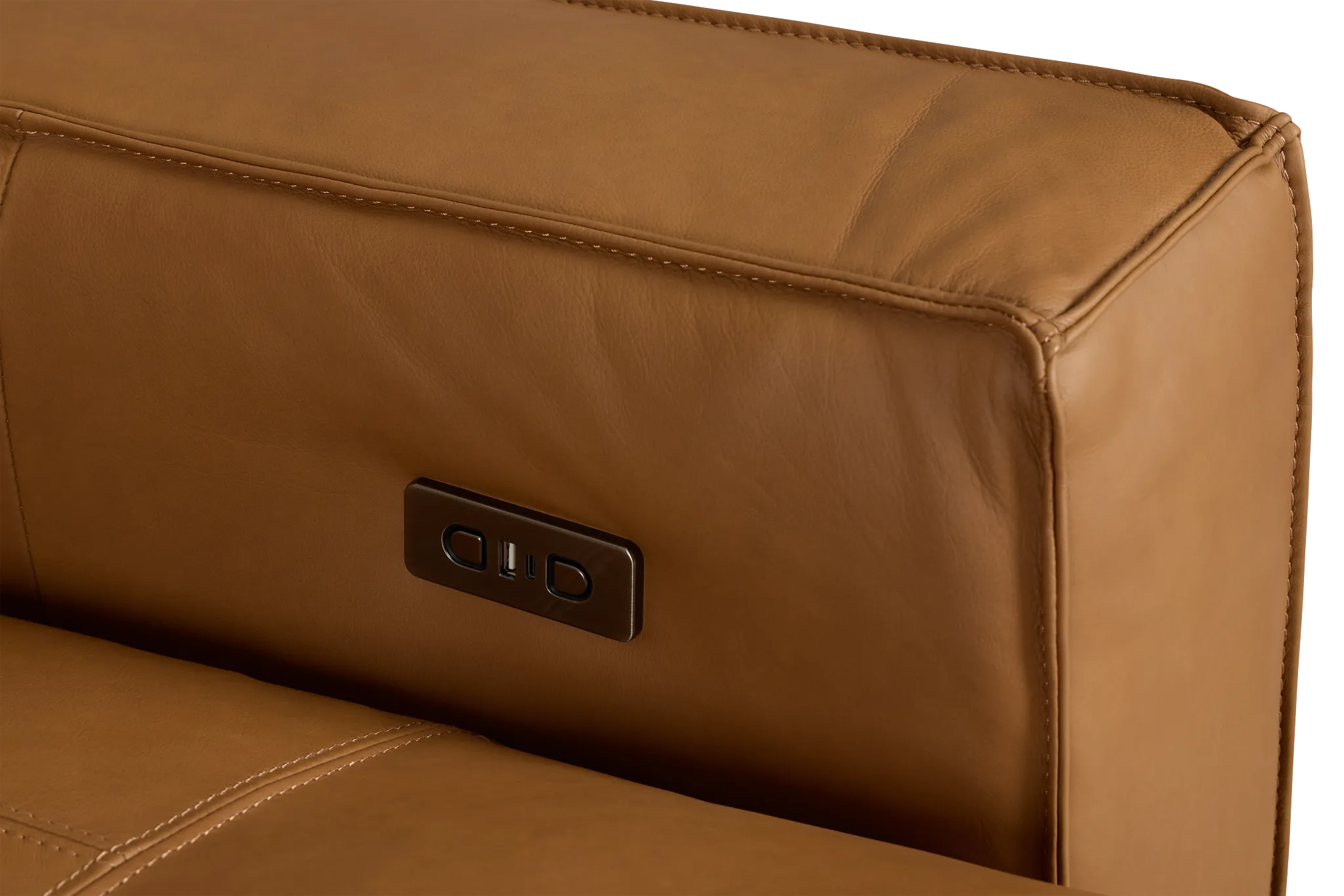 Rudy Brown Lthr/vinyl Large Tri Power 2 Arm Extension Chaise Sectional