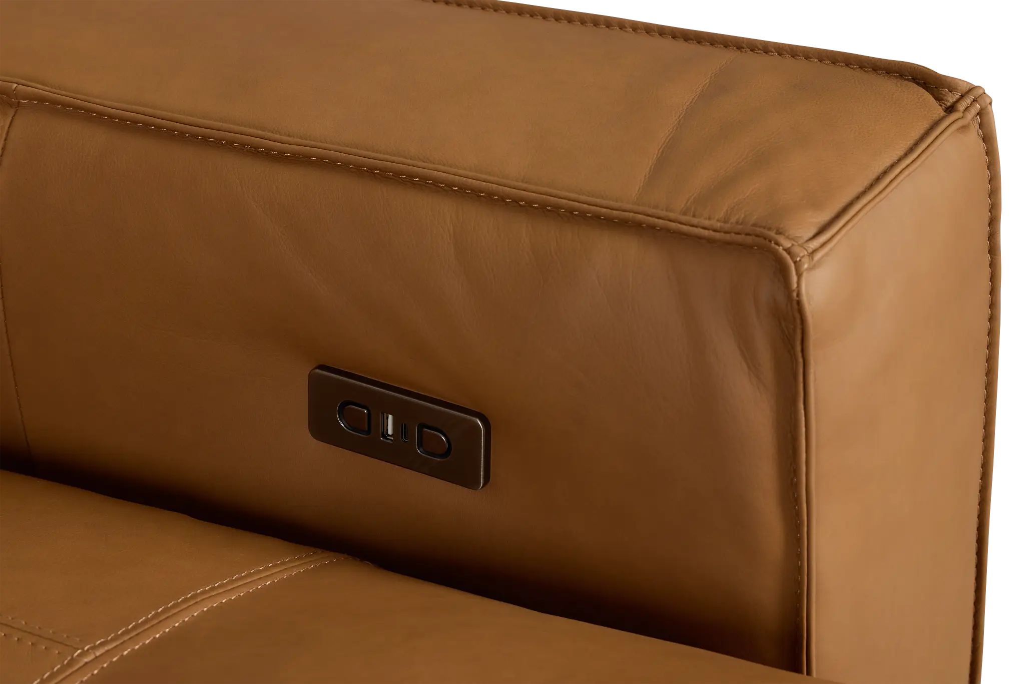 Rudy Brown Lthr/vinyl Large Tri Power 2 Arm Extension Chaise Sectional Rudy Brown Lthr/vinyl Large Tri Power 2 Arm Extension Chaise Sectional