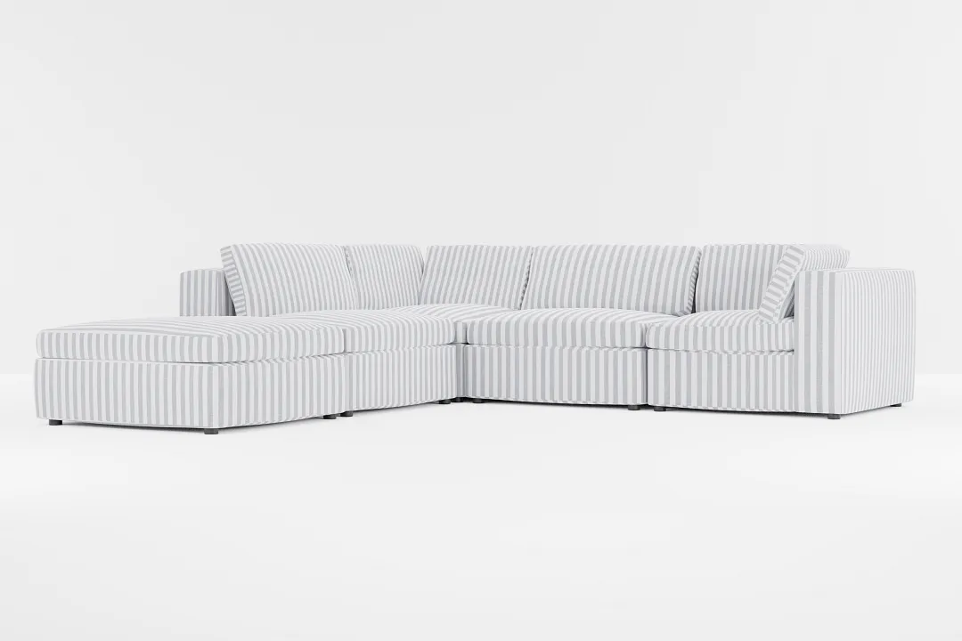 Destin Sea Lane Dark Blue Fabric 5pc Bumper Sectional