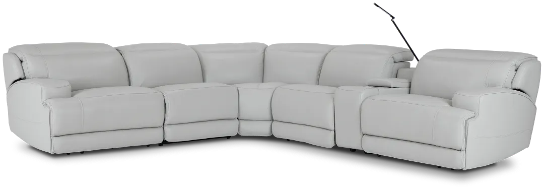 Reign Gray Lthr/vinyl Medium Triple Power 2-arm Sectional