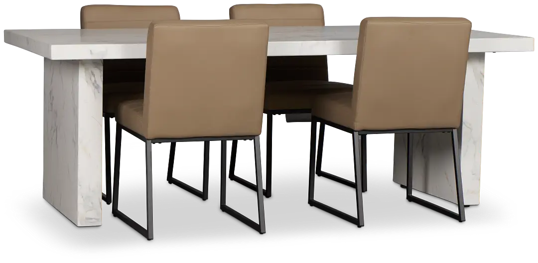 Viscaya White Table & 4 Light Taupe Upholstered Chairs Viscaya White Table & 4 Light Taupe Upholstered Chairs