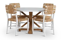 Nantucket Two-tone White Round Table & 4 Woven Chairs