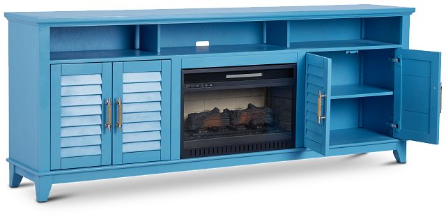Cape May Teal 84" Tv Stand With Fireplace Insert