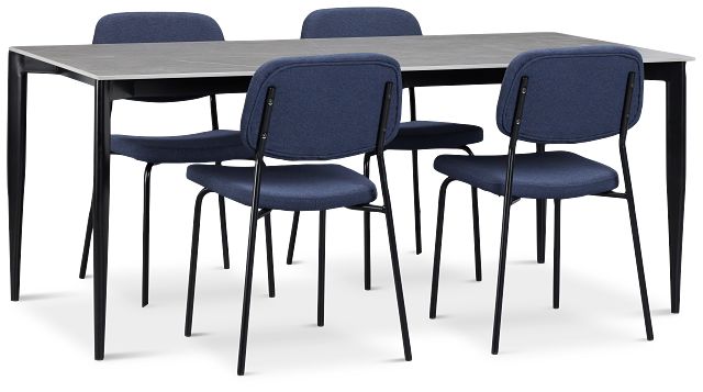 Andover Gray Rect Table & 4 Dark Blue Upholstered Chairs