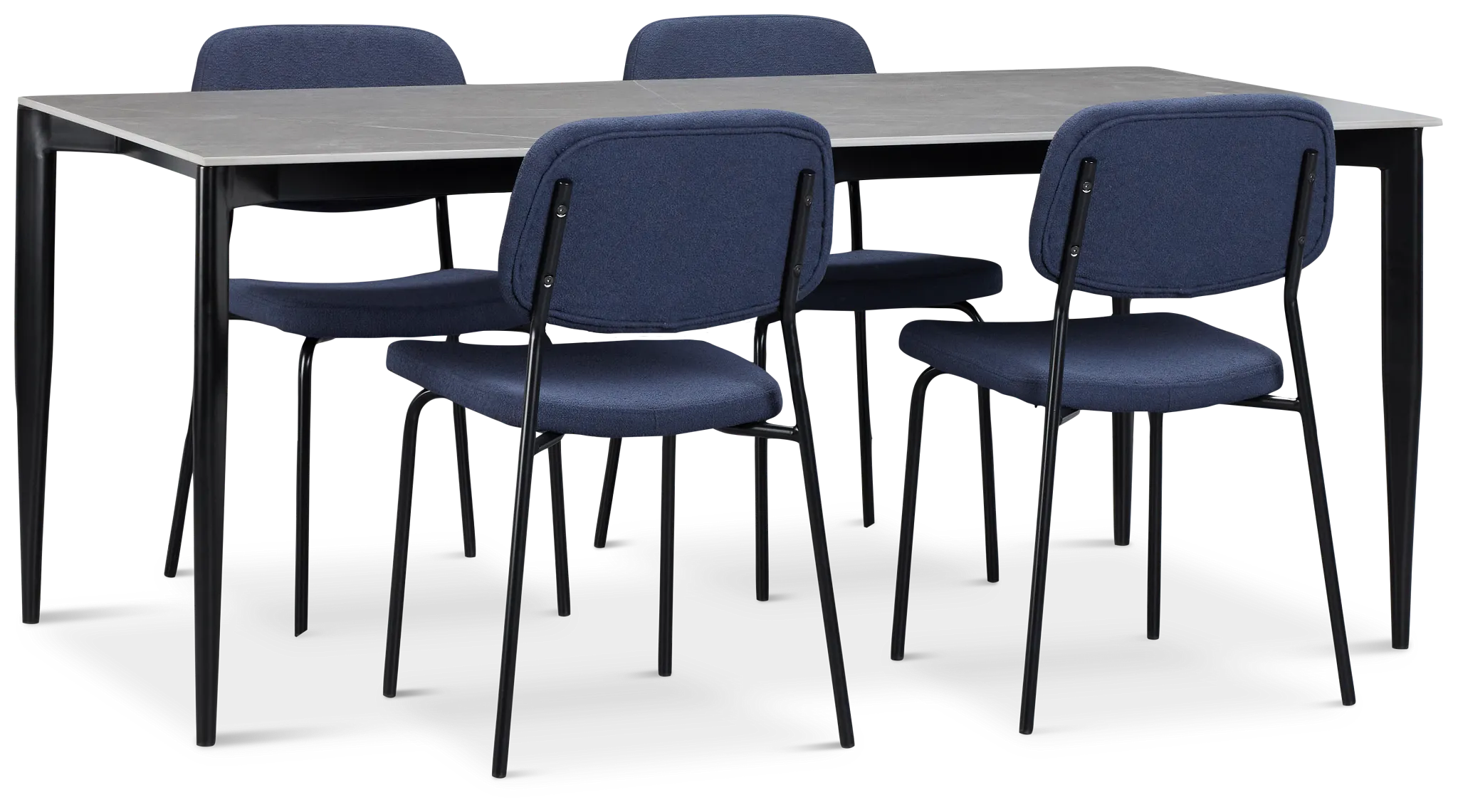 Andover Gray Rect Table & 4 Dark Blue Upholstered Chairs