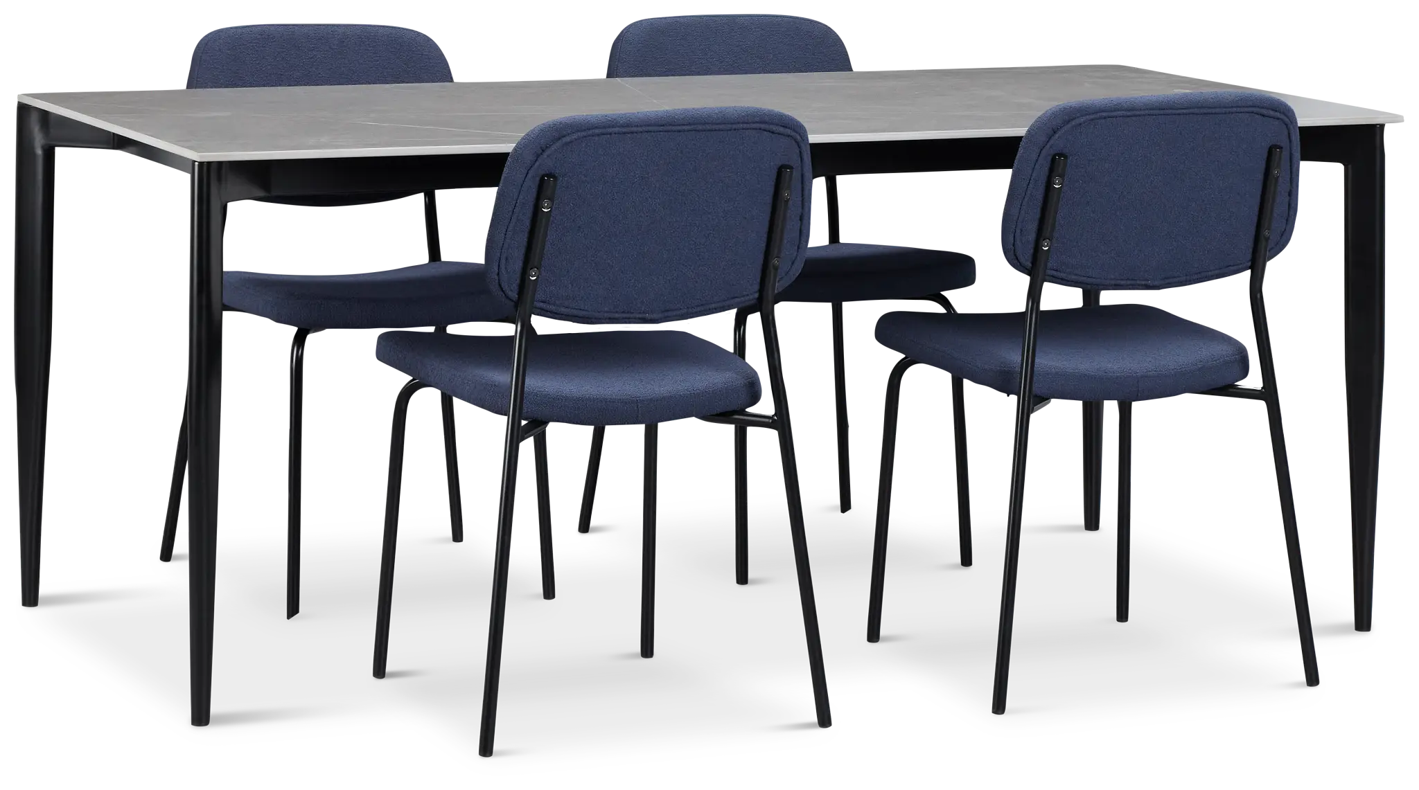 Andover Gray Rect Table & 4 Dark Blue Upholstered Chairs Andover Gray Rect Table & 4 Dark Blue Upholstered Chairs