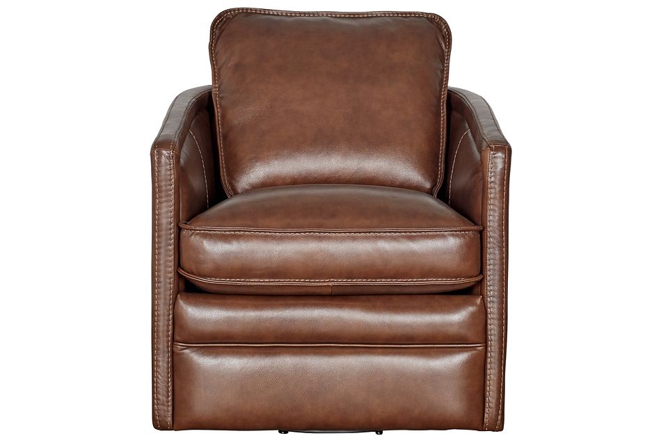 Alexander Medium Brown Leather Swivel Chair Living Room Chairs City Furniture