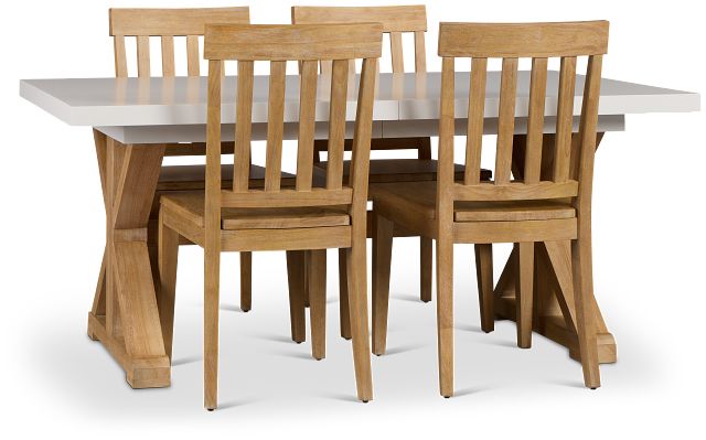 Nantucket Two-tone White Trestle Table & 4 Light Tone Chairs
