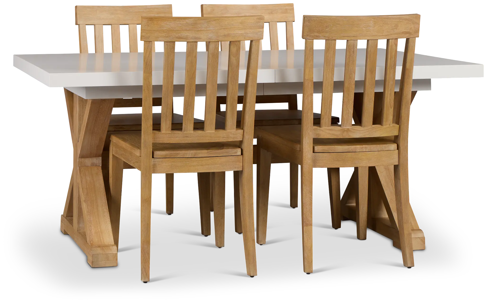 Nantucket Two-tone White Trestle Table & 4 Light Tone Chairs Nantucket Two-tone White Trestle Table & 4 Light Tone Chairs