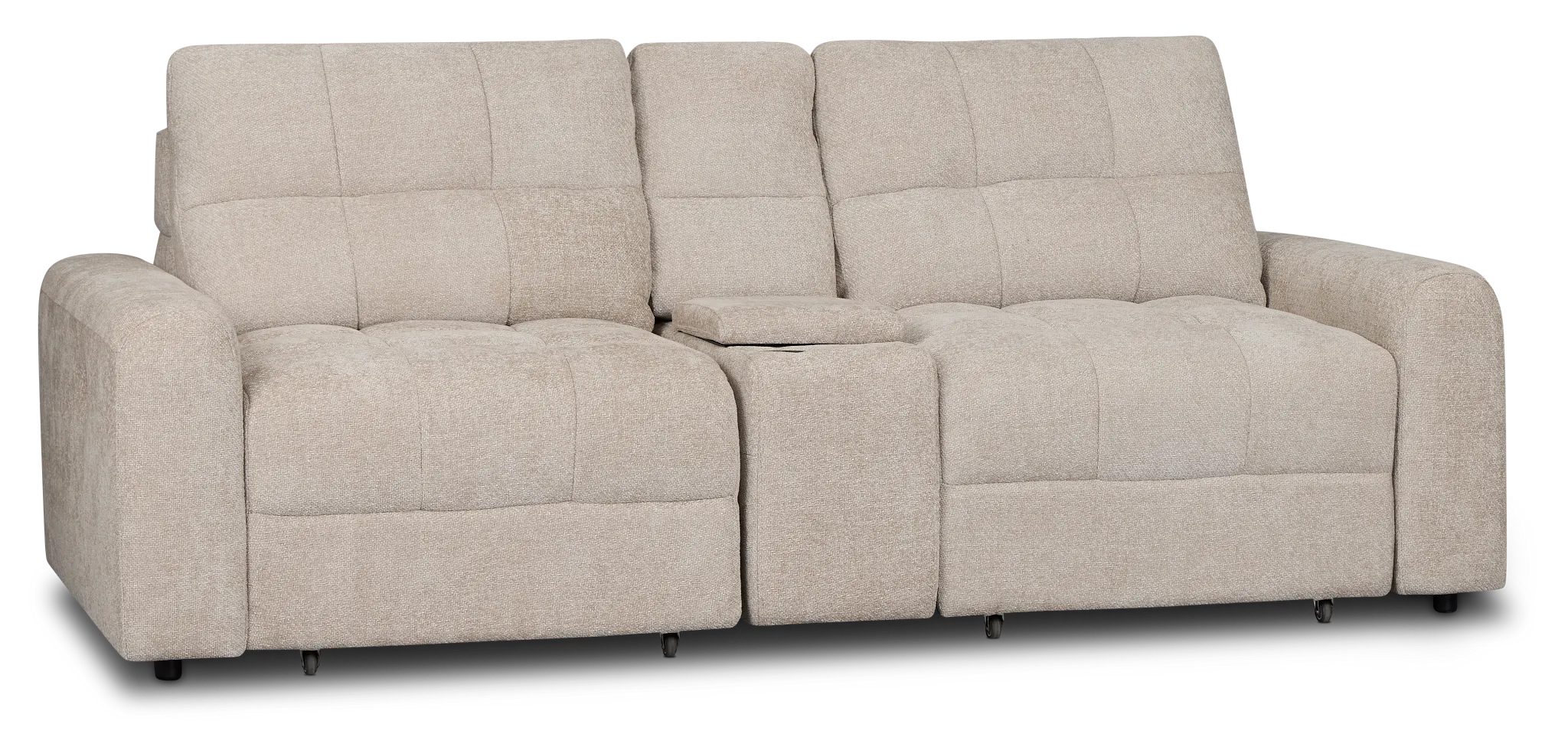 Hendrix Light Taupe Fabric Power Extension Chaise Console Loveseat