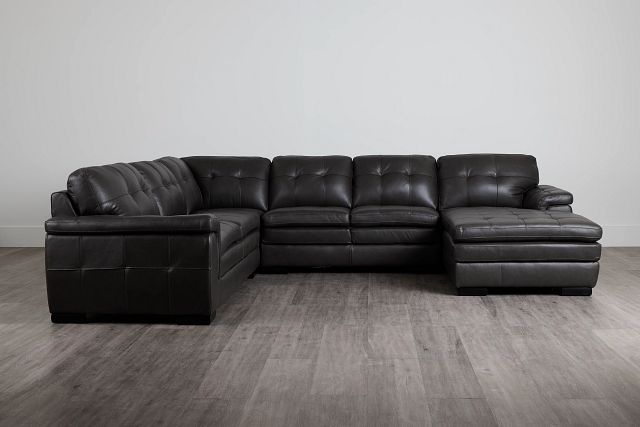 Braden Dark Gray Leather Medium Right Chaise Sectional