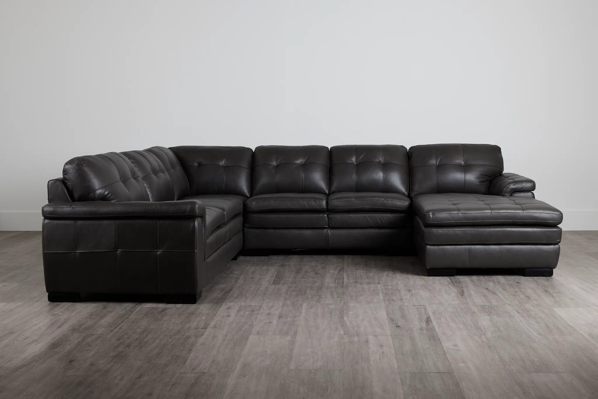 Braden Dark Gray Leather Medium Right Chaise Sectional Braden Dark Gray Leather Medium Right Chaise Sectional